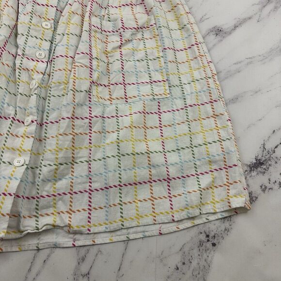 Modcloth A-Line Retro Skirt Size 18 White Rainbow Plaid Button Front Pockets - Picture 3 of 10